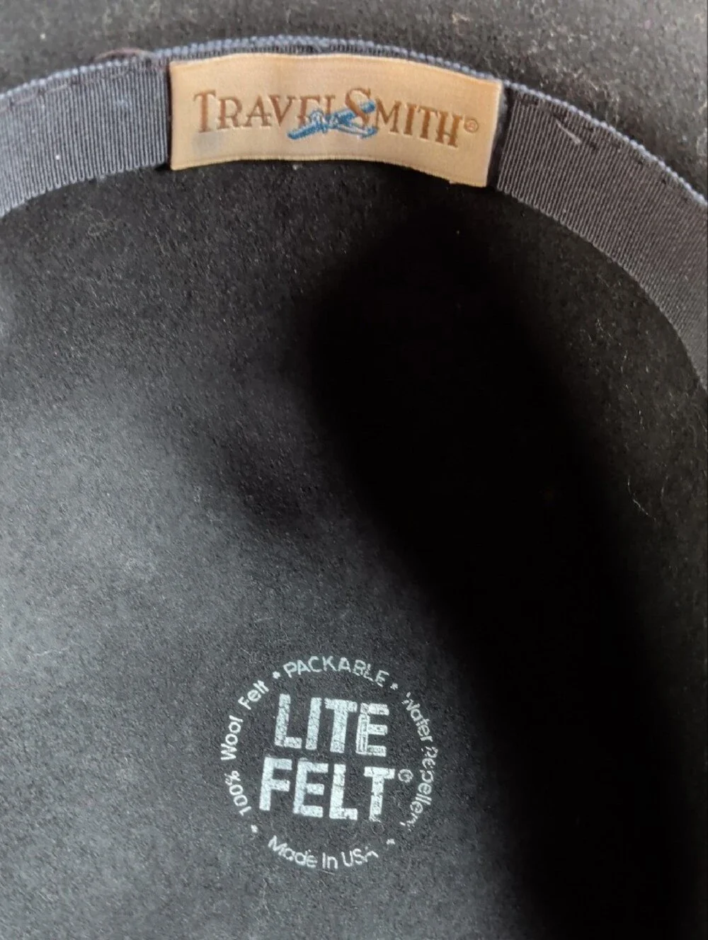Vintage TravelSmith LiteFelt Wool Hat Black Round Crown Packable USA Made